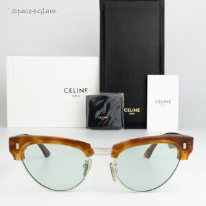 NEW Celine CL40059U 18N Shiny Rhodium Havana Green Women Cat Eye Sunglasses